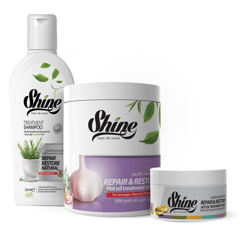 كورس تغذية وتنعيم الشعر بالثوم من شاين ‫( شامبو و حمام و ماسك )
