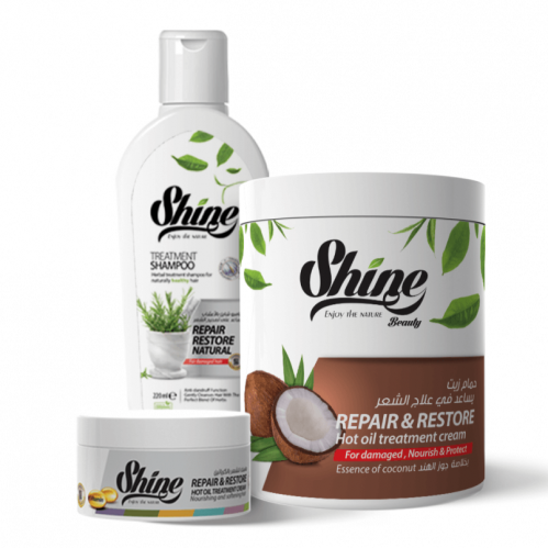 كورس تغذية وتنعيم الشعر  بجوز الهند من شاين ‫( شامبو و حمام و ماسك )